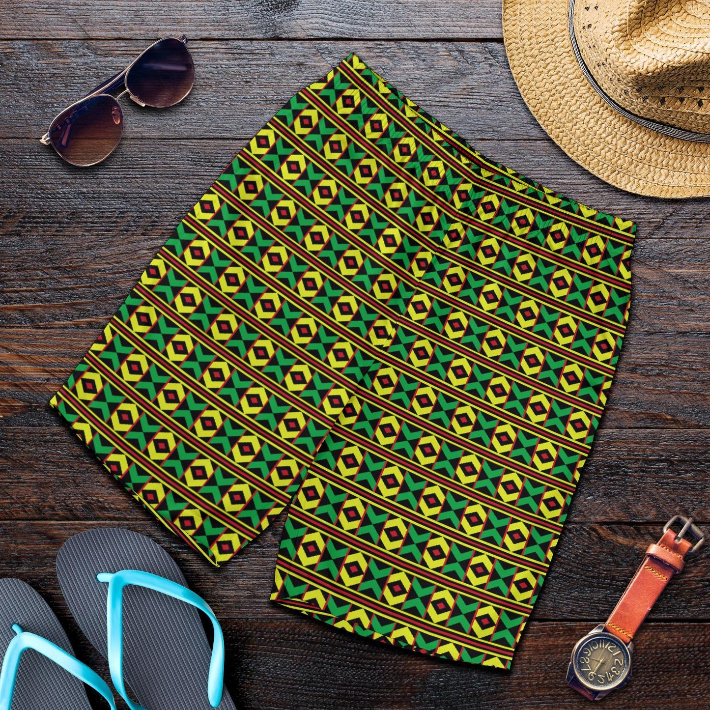 African Geometric Print Pattern Mens Shorts-JTAMIGO.COM