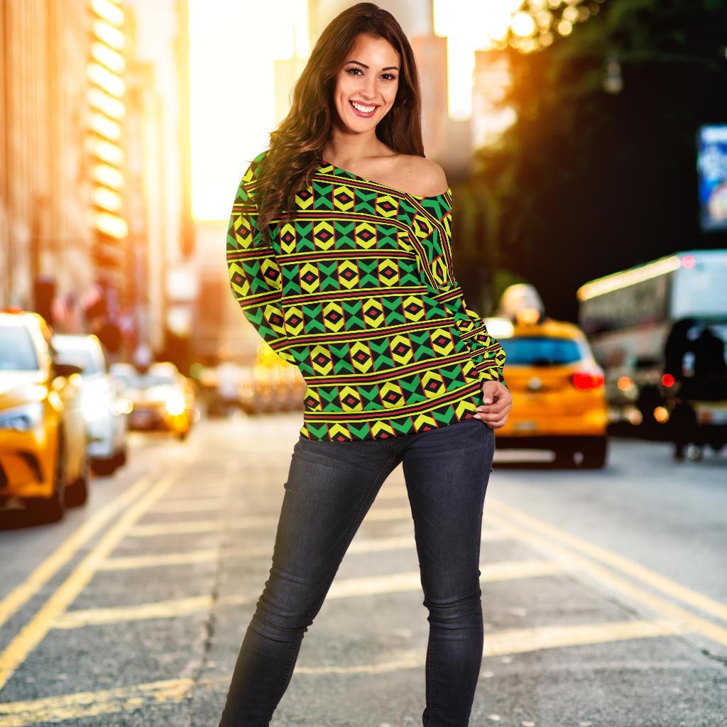 African Geometric Print Pattern Off Shoulder Sweatshirt