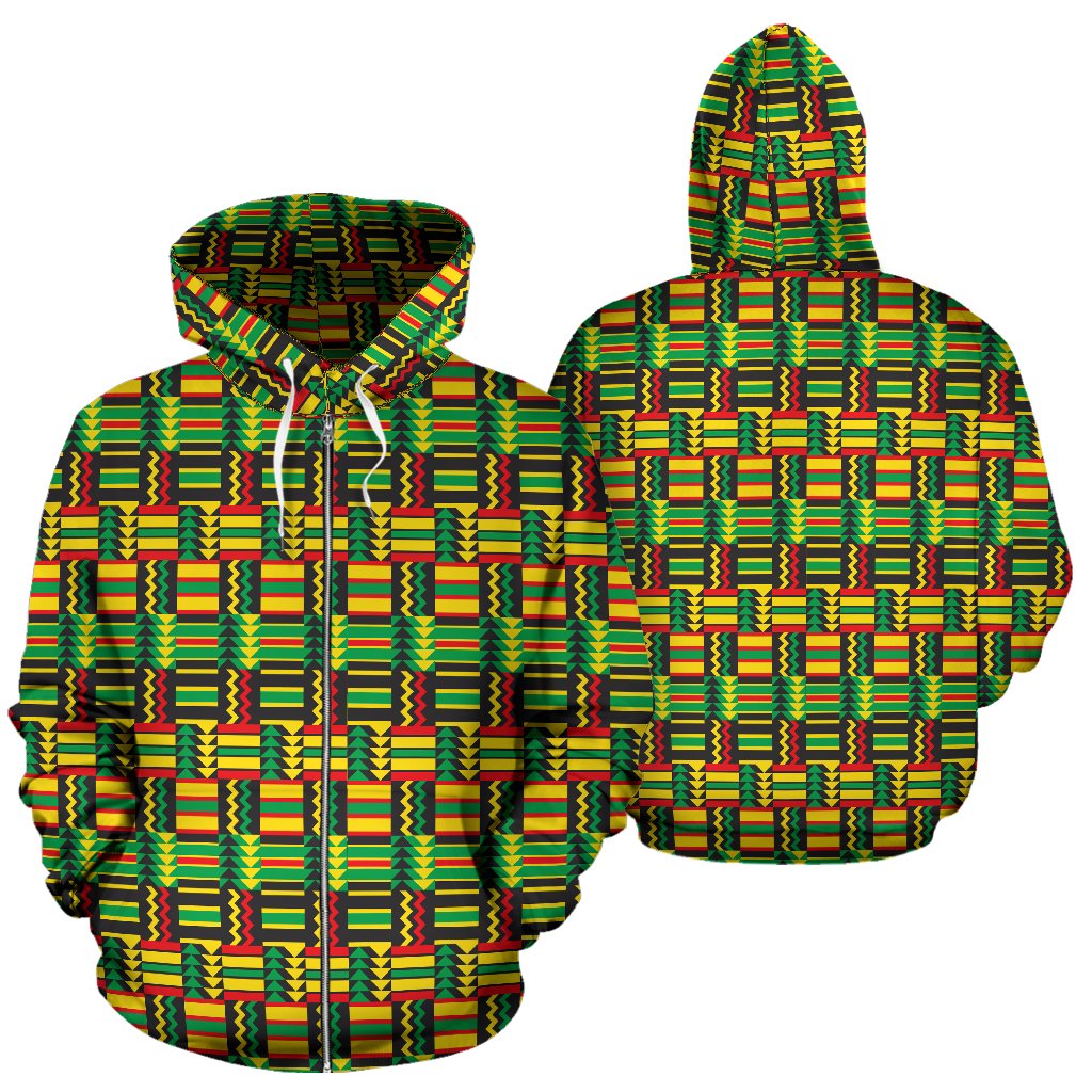 African Zip Zag Print Pattern Zip Up Hoodie