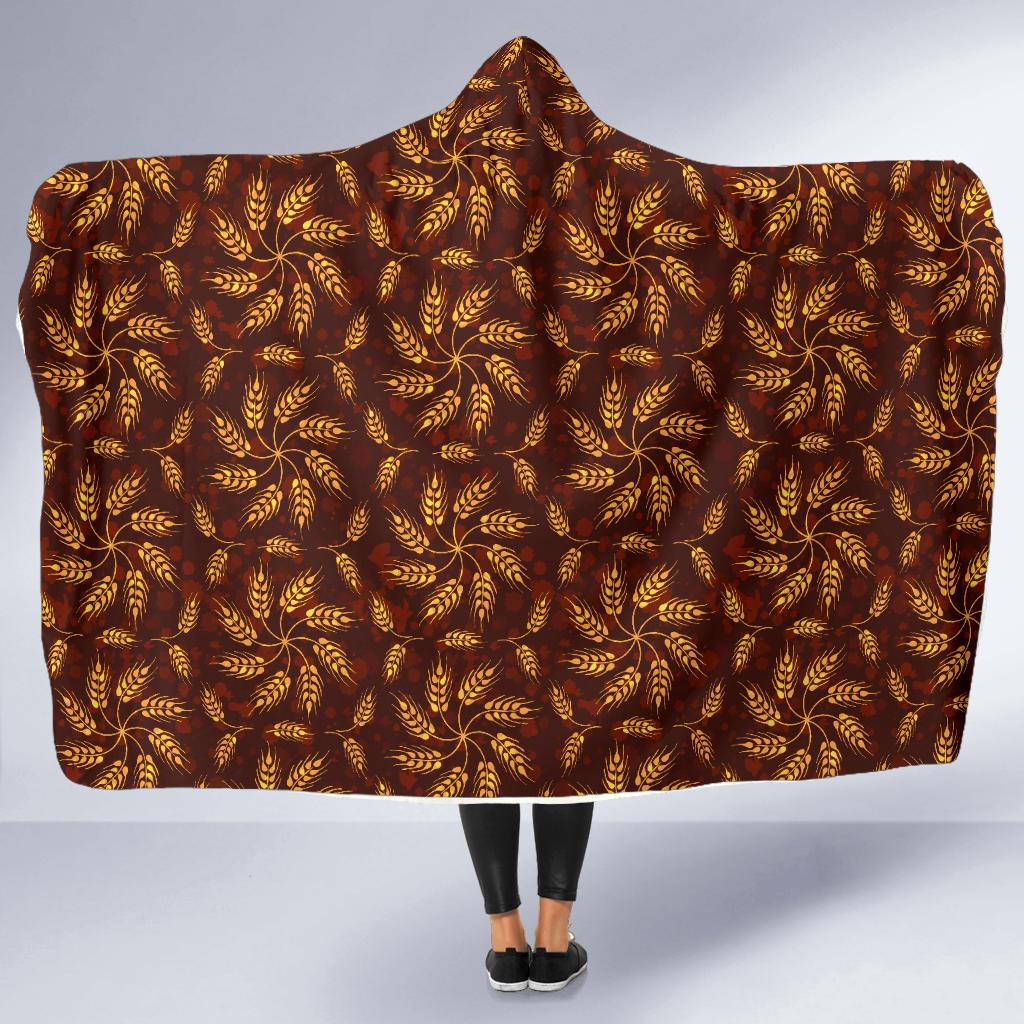 Agricultural Brown Wheat Print Pattern Hooded Blanket-JTAMIGO.COM