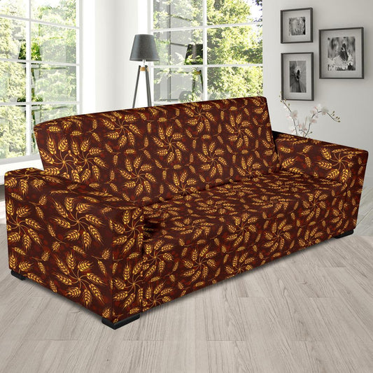 Agricultural Brown Wheat Print Pattern Sofa Slipcover-JTAMIGO.COM