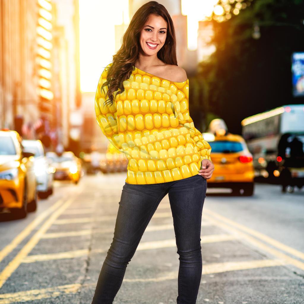 Agricultural Corn Cob Pattern Off Shoulder Sweatshirt