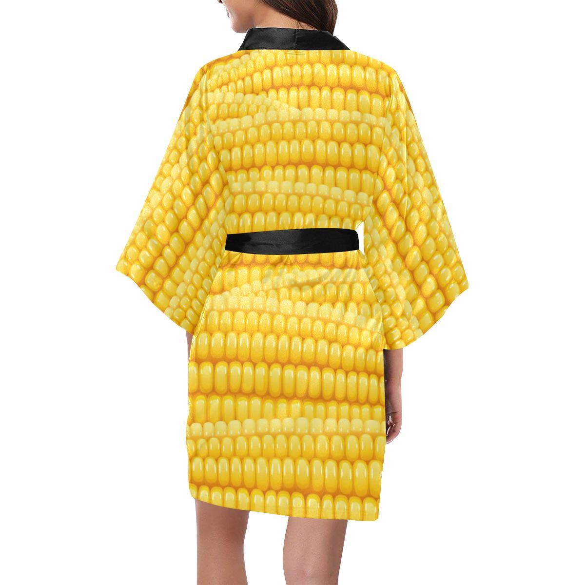 Agricultural Corn cob Pattern Women Short Kimono Robe