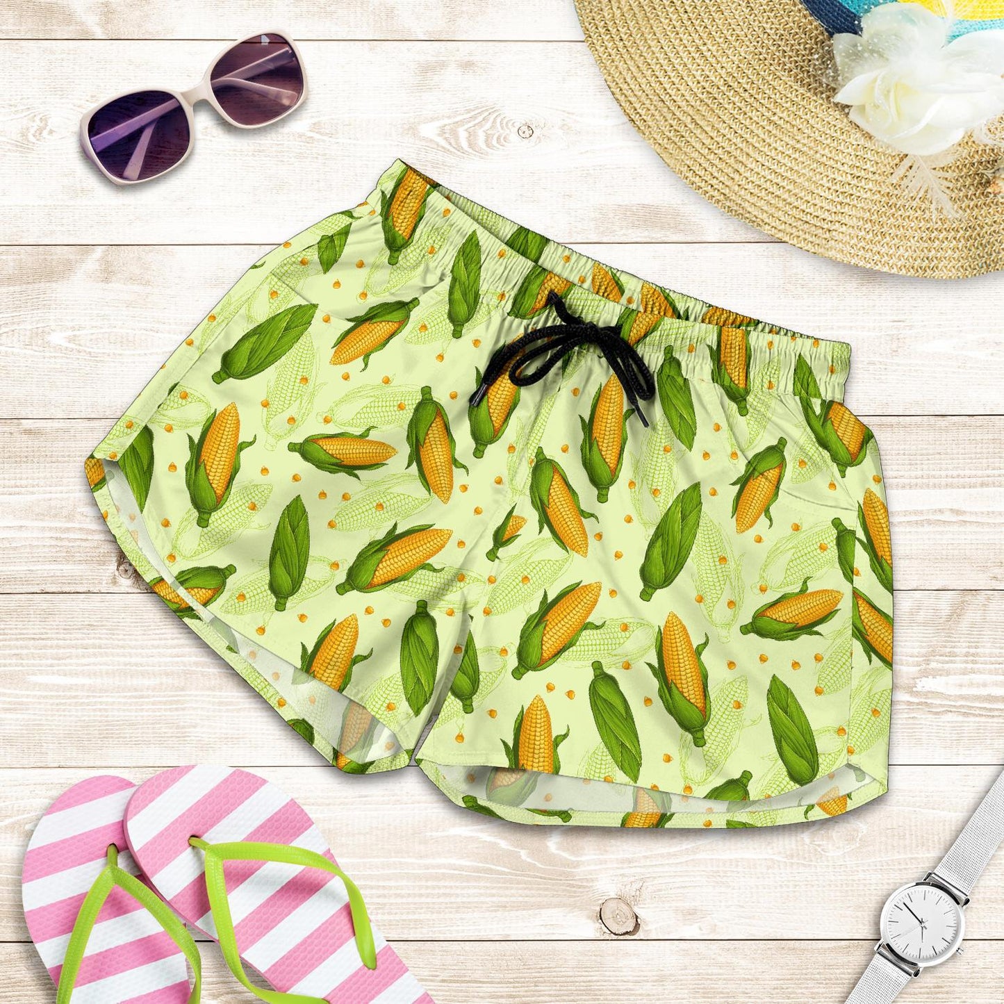 Agricultural Fresh Corn cob Print Pattern Women Shorts-JTAMIGO.COM