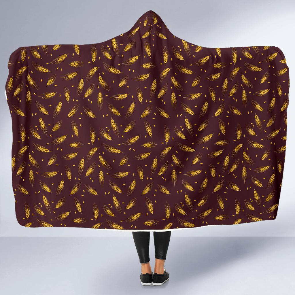 Agricultural Gold Wheat Print Pattern Hooded Blanket-JTAMIGO.COM