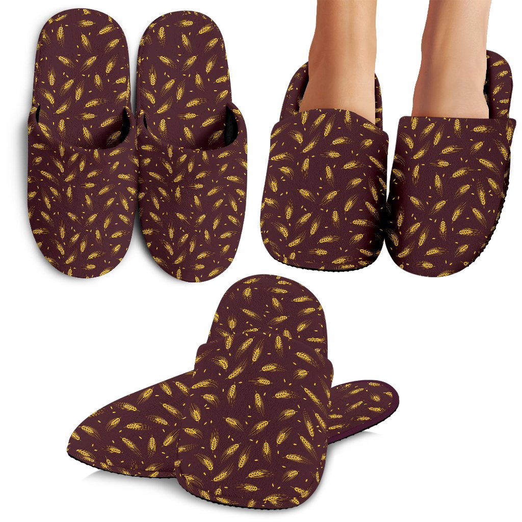 Agricultural Gold Wheat Print Pattern House Slippers
