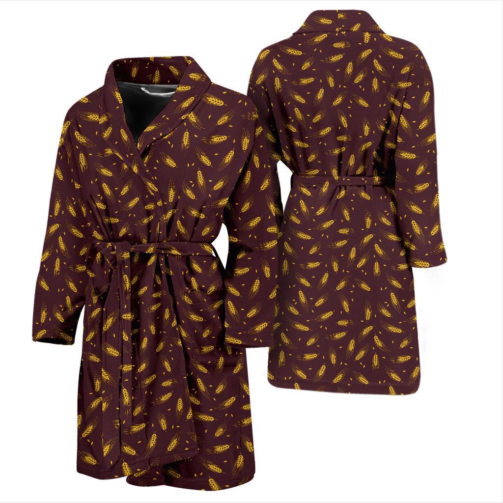 Agricultural Gold Wheat Print Pattern Men Bath Robe-JTAMIGO.COM