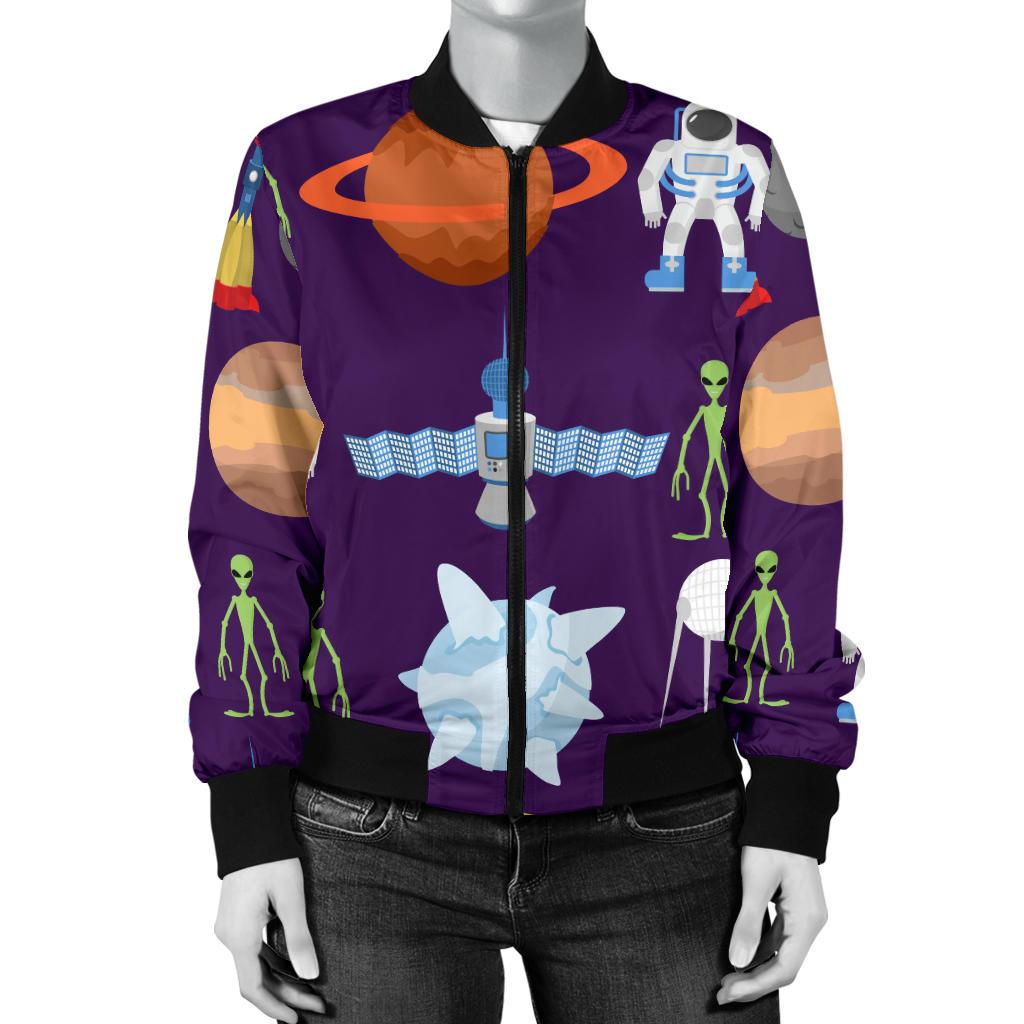 Alien Astronaut Planet Women Casual Bomber Jacket