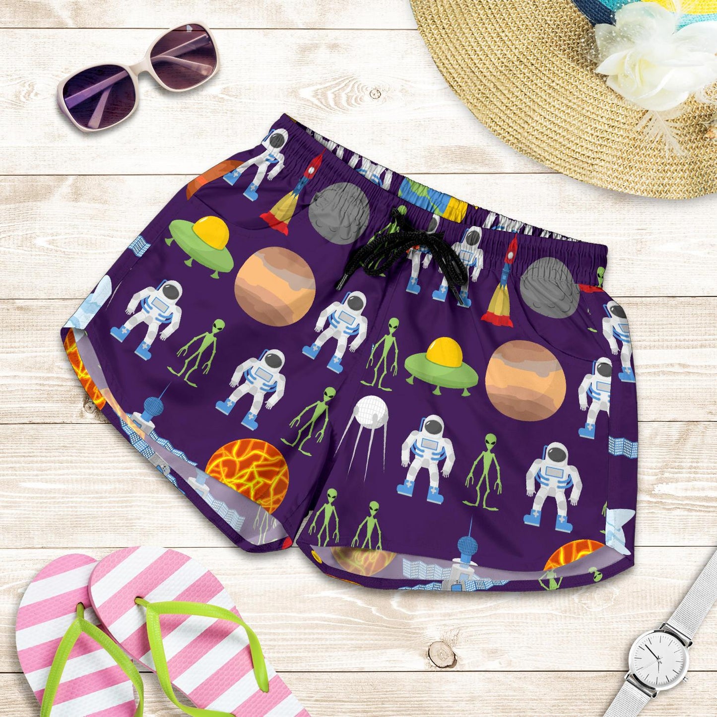 Alien Astronaut Planet Women Shorts-JTAMIGO.COM