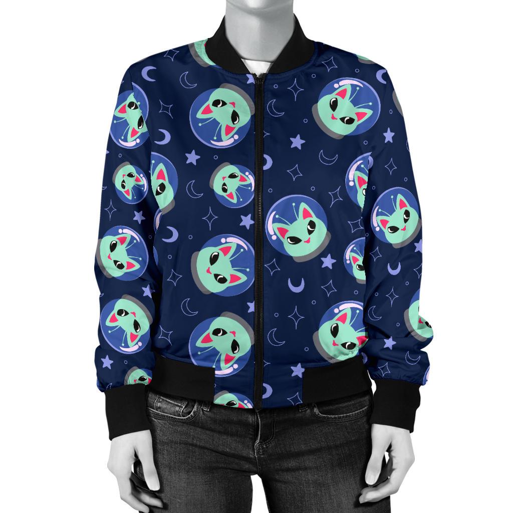 Alien Cat Women Casual Bomber Jacket