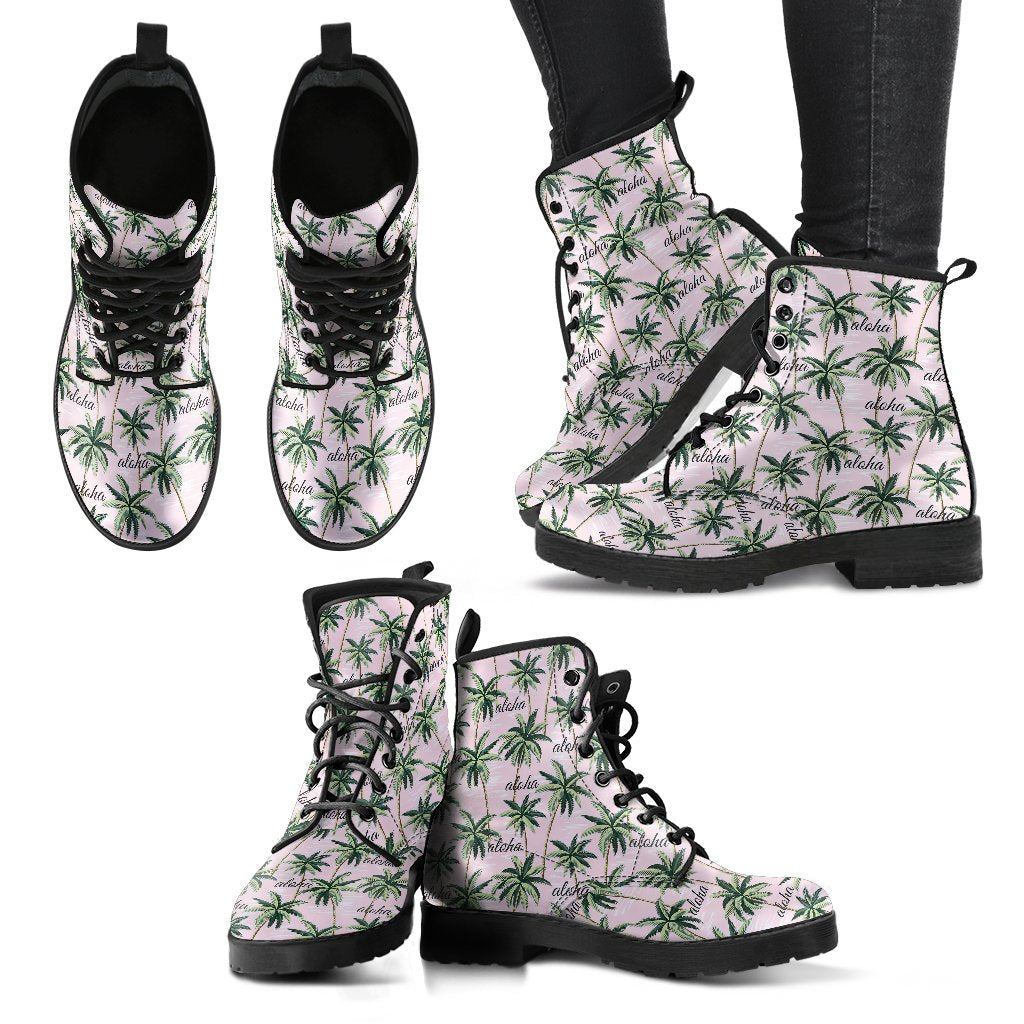Aloha Beach Pattern Design Themed Print Women Leather Boots-JTAMIGO.COM