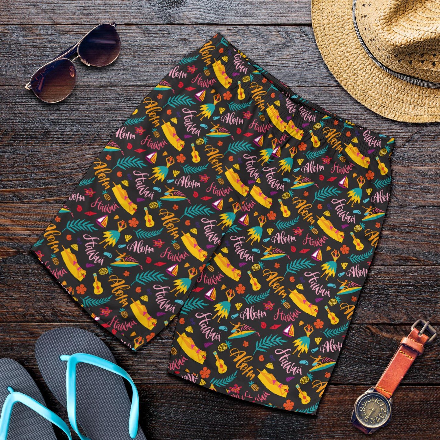 Aloha Hawaii Summer Design Themed Print Mens Shorts-JTAMIGO.COM