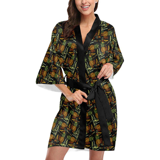 Aloha Hawaii Time Design Themed Print Women Short Kimono Robe