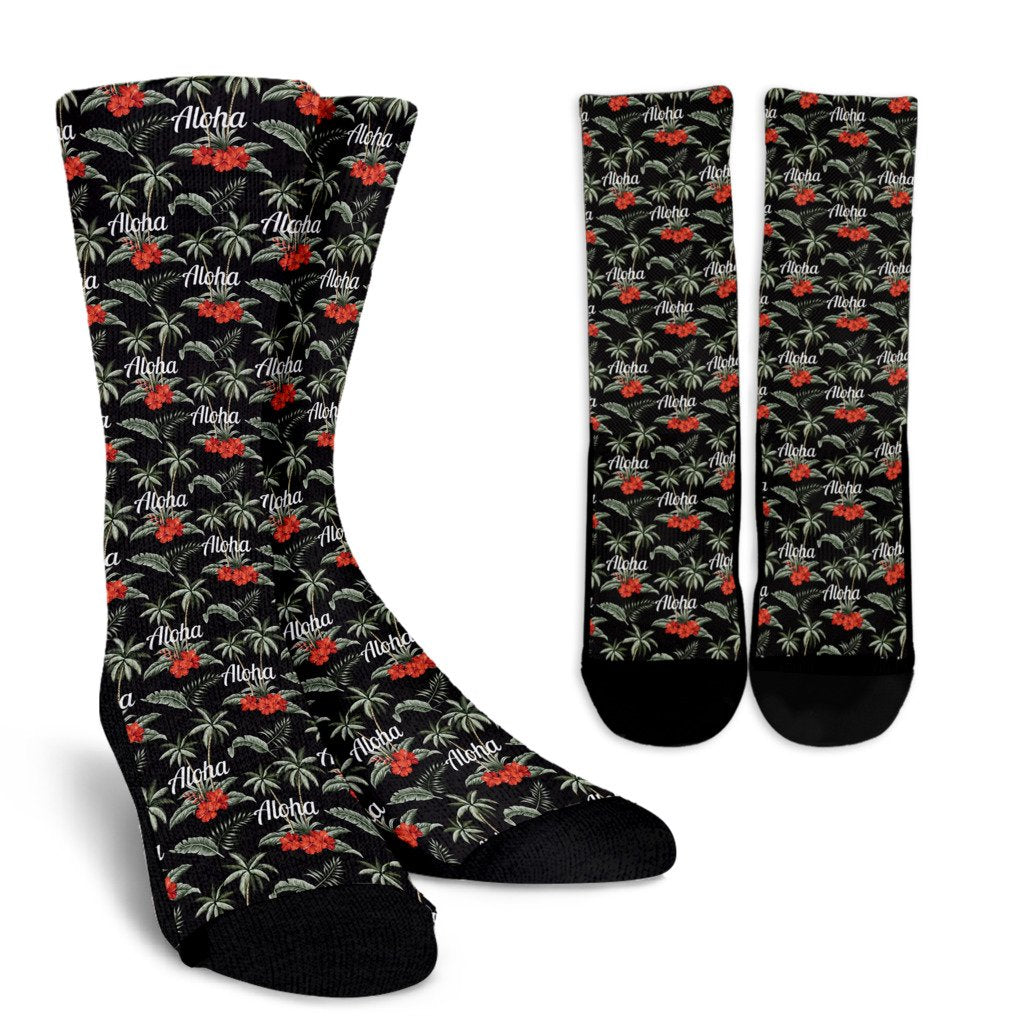 Aloha Palm Tree Design Themed Print Crew Socks