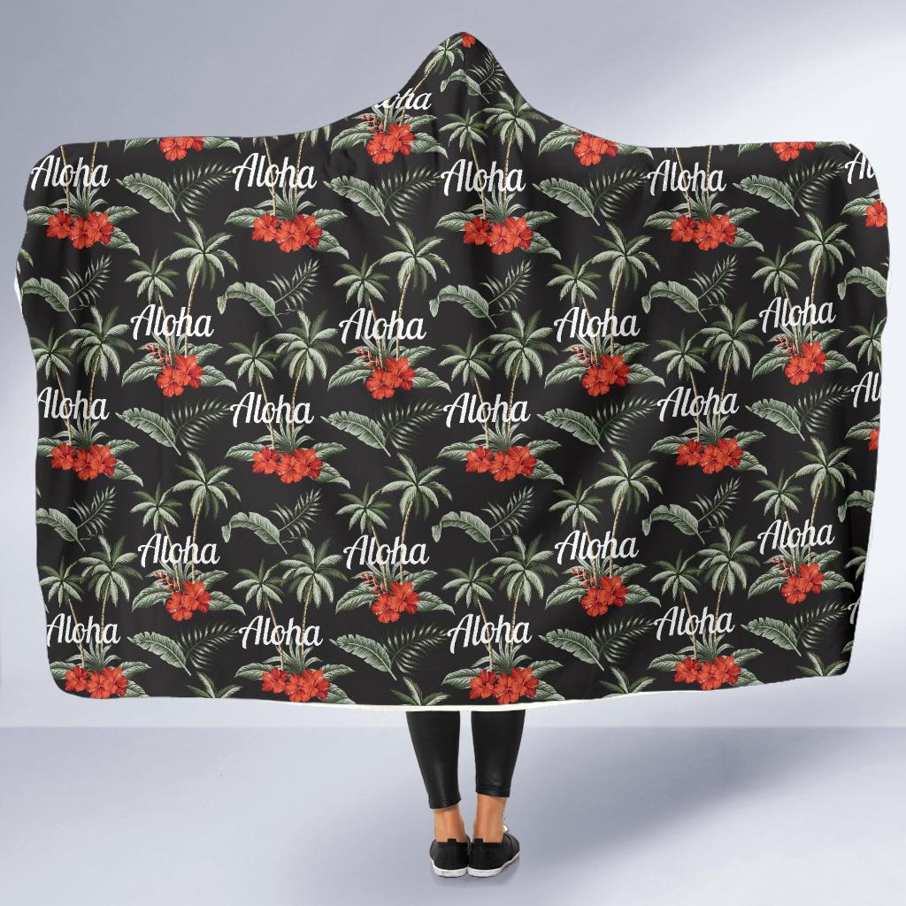 Aloha Palm Tree Design Themed Print Hooded Blanket-JTAMIGO.COM