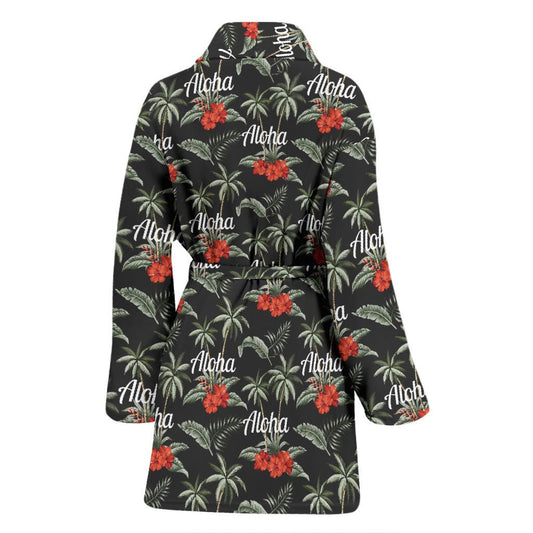 Aloha Palm Tree Design Themed Print Women Bath Robe-JTAMIGO.COM