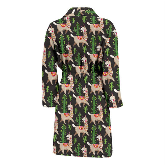 Alpaca Cactus Design Themed Print Men Bath Robe-JTAMIGO.COM