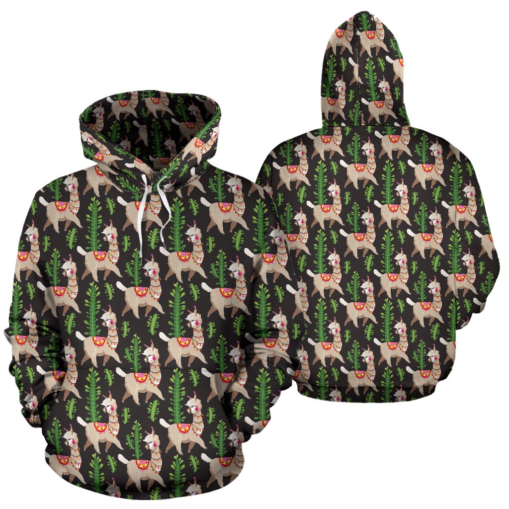 Alpaca Cactus Design Themed Print Pullover Hoodie