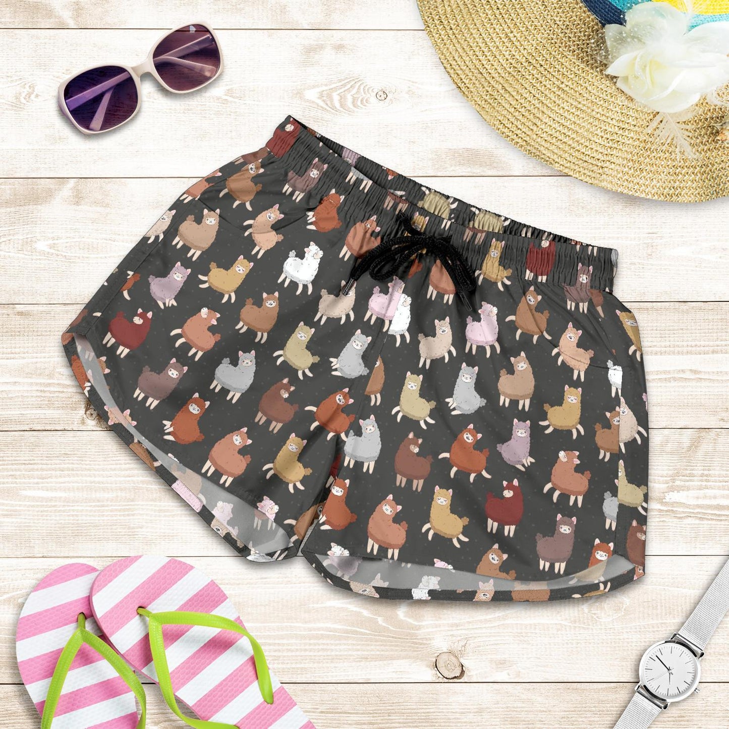 Alpaca Cute Design Themed Print Women Shorts-JTAMIGO.COM