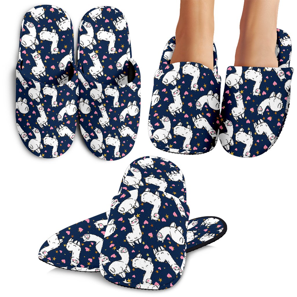 Alpaca Heart Star Design Themed Print House Slippers