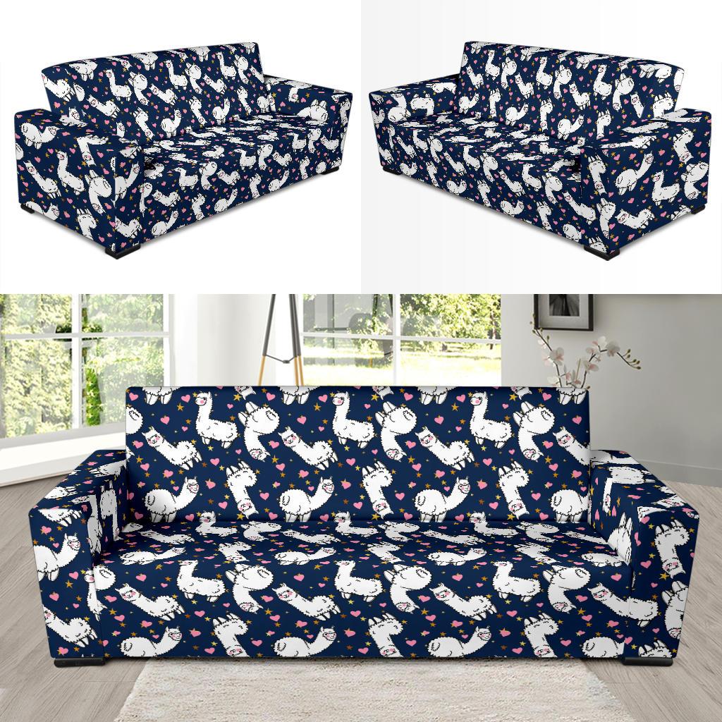 Alpaca Heart Star Design Themed Print Sofa Slipcover-JTAMIGO.COM