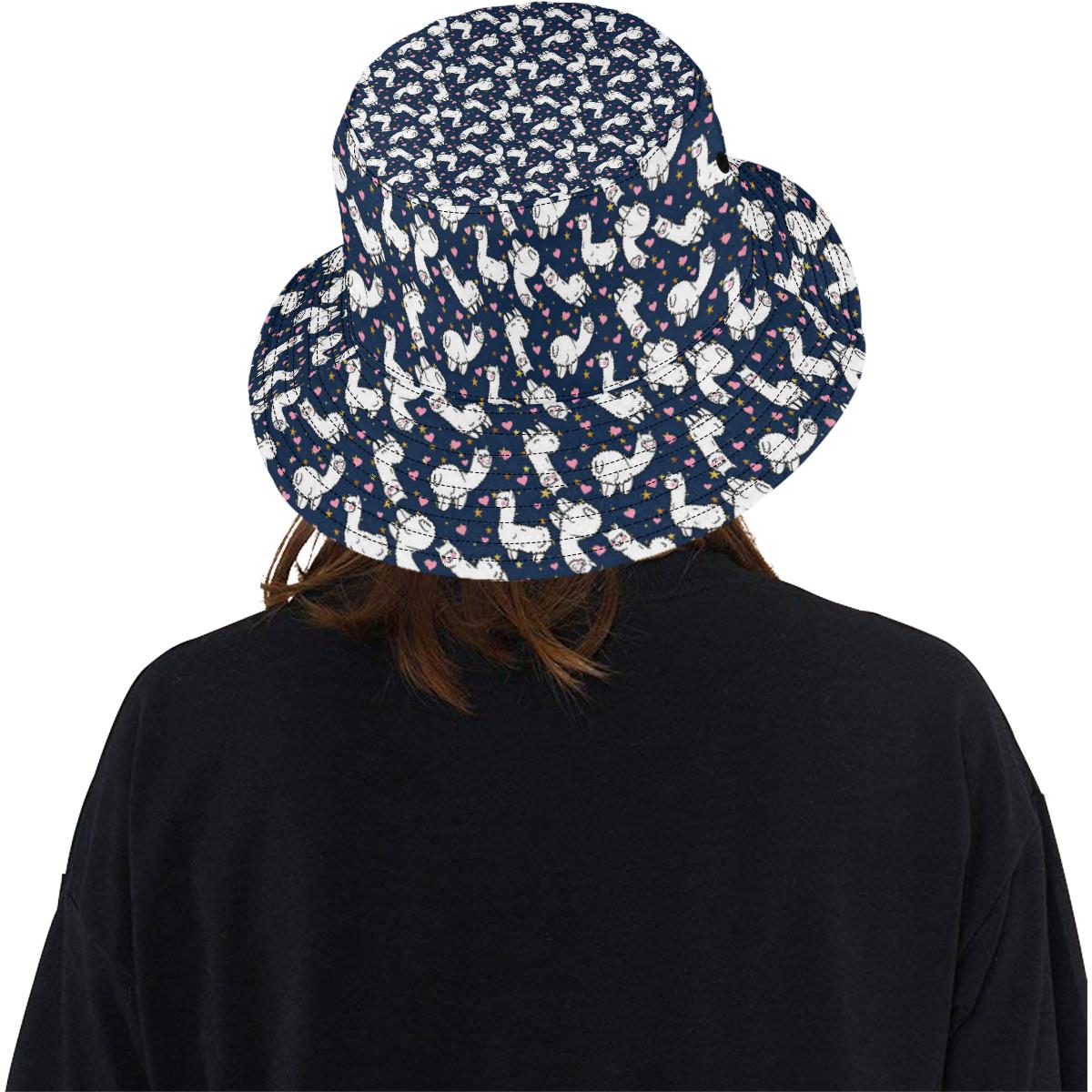 Alpaca Heart Star Design Themed Print Unisex Bucket Hat
