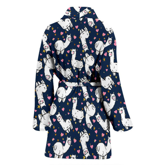 Alpaca Heart Star Design Themed Print Women Bath Robe-JTAMIGO.COM