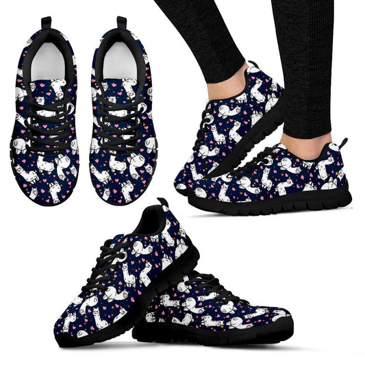 Alpaca Heart Star Design Themed Print Women Sneakers Shoes