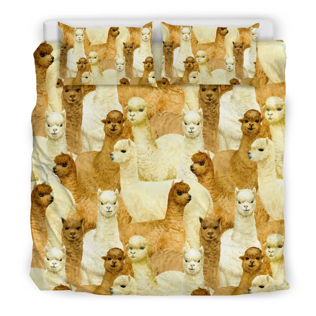 Alpaca Watercolor Design Themed Print Duvet Cover Bedding Set