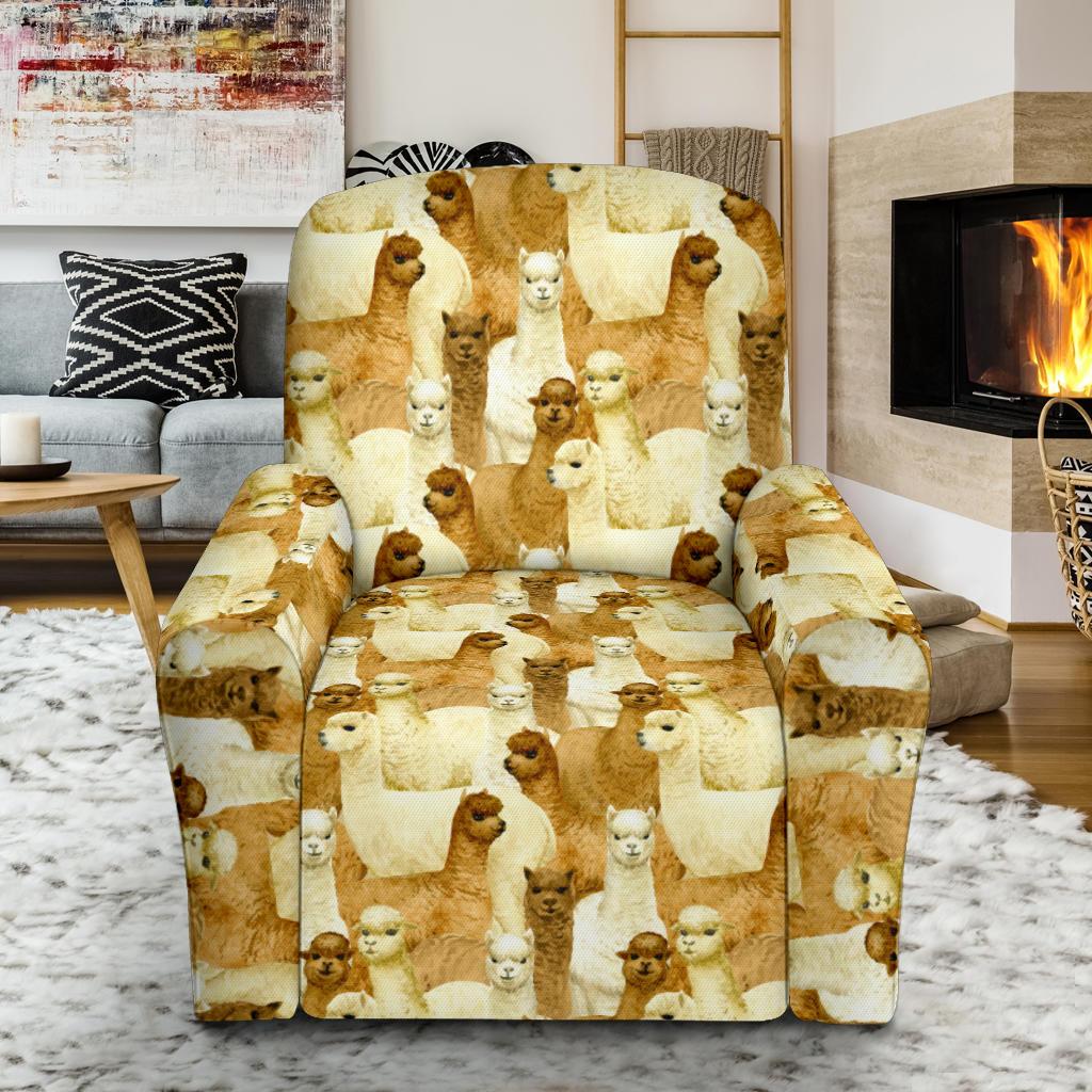 Alpaca Watercolor Design Themed Print Single Sofa Slipcover -JTAMIGO.COM