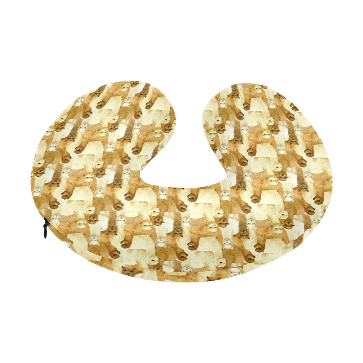 Alpaca Watercolor Design Themed Print U-Shaped Travel Neck Pillow-JTAMIGO.COM