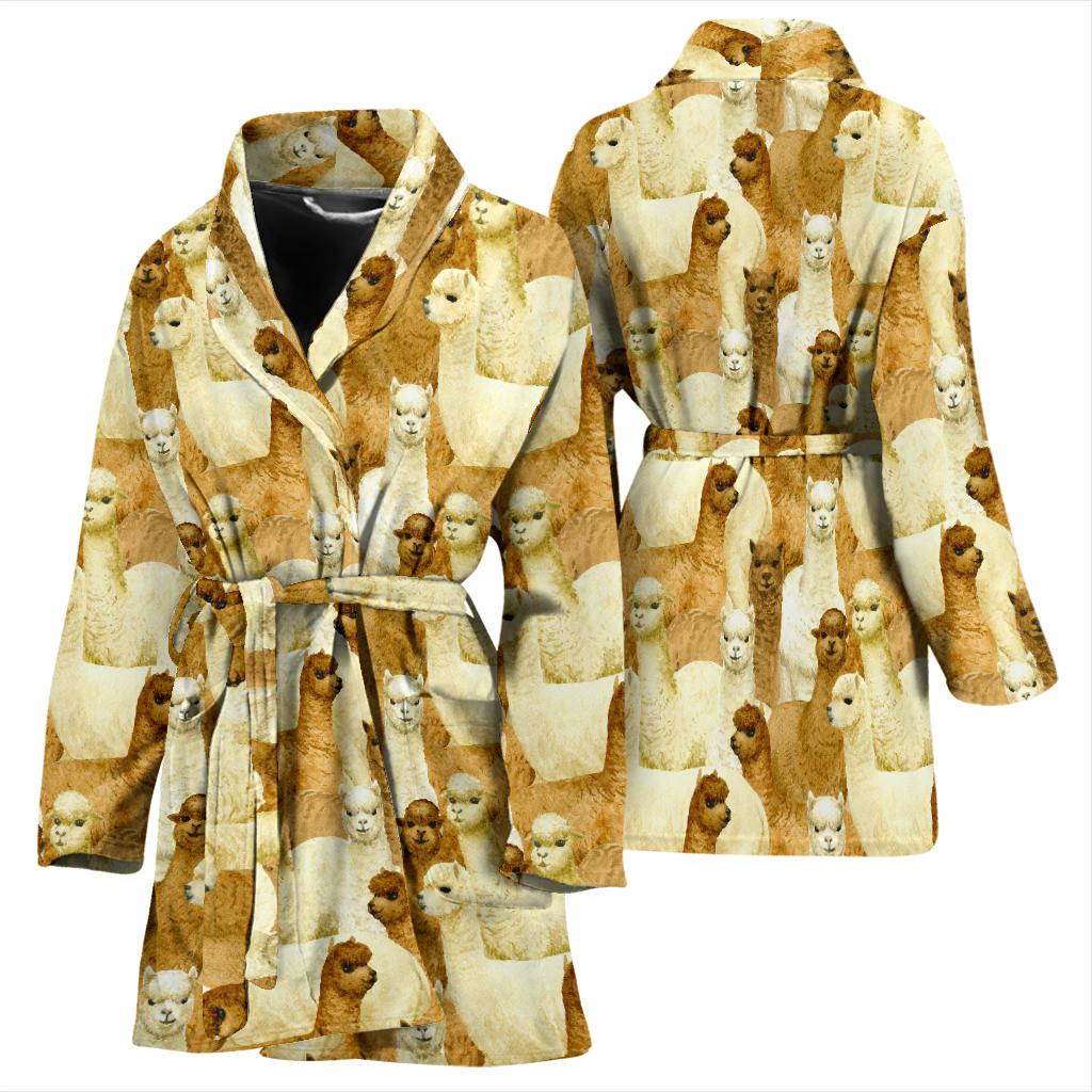 Alpaca Watercolor Design Themed Print Women Bath Robe-JTAMIGO.COM