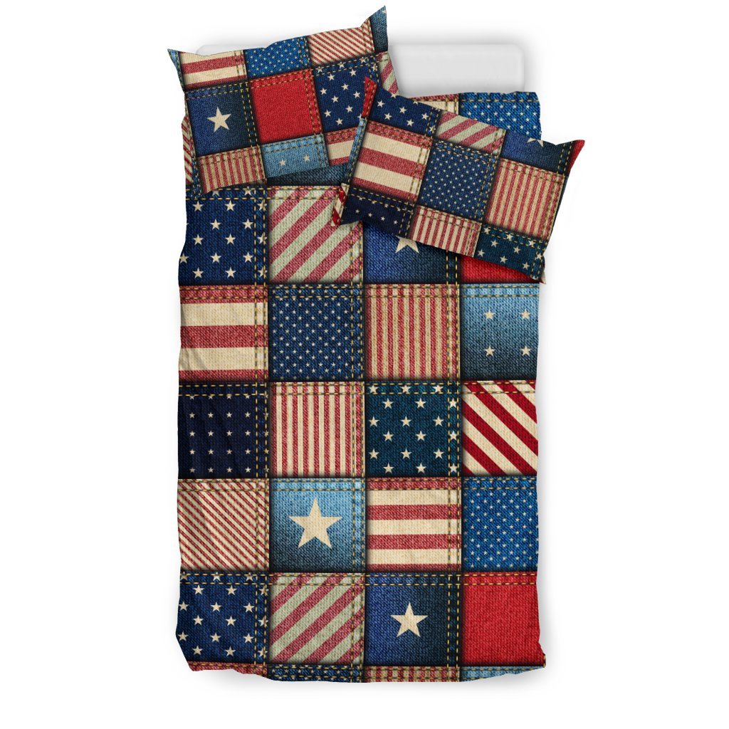 American Flag Patchwork Design Duvet Cover Bedding Set
