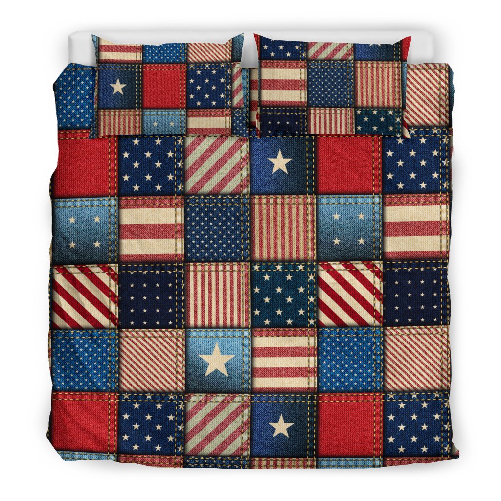 American Flag Patchwork Design Duvet Cover Bedding Set