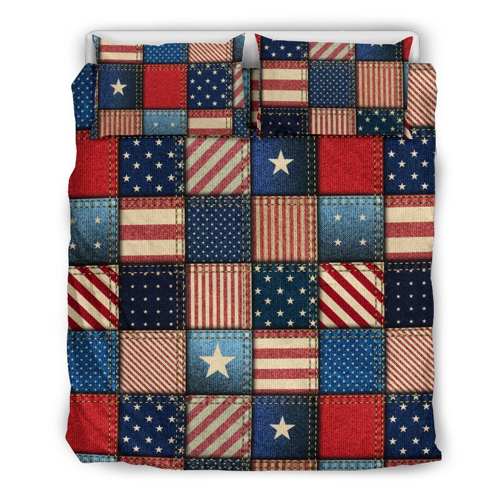 American Flag Patchwork Design Duvet Cover Bedding Set