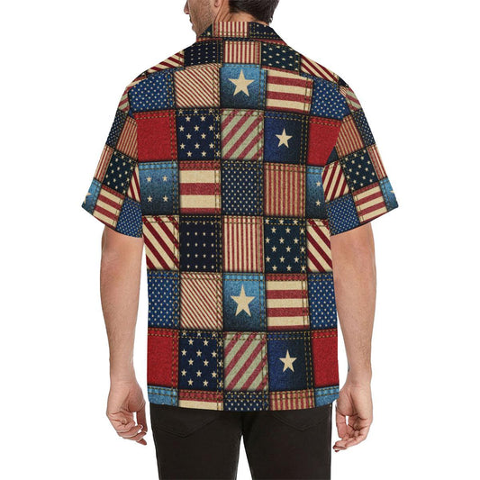 American flag Patchwork Design Men Aloha Hawaiian Shirt