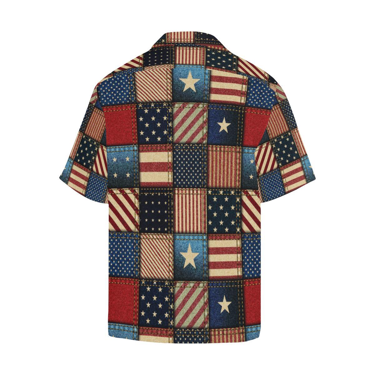American flag Patchwork Design Men Aloha Hawaiian Shirt