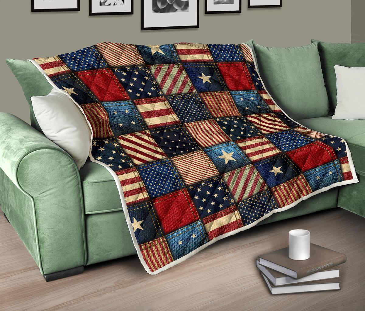 American flag Patchwork Design Premium Quilt-JTAMIGO.COM