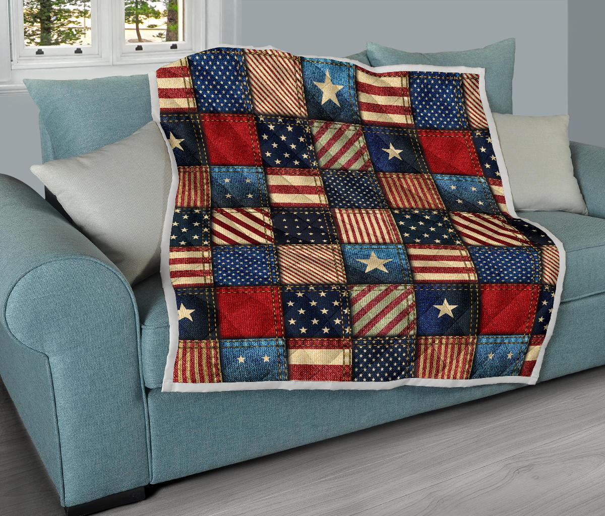 American flag Patchwork Design Premium Quilt-JTAMIGO.COM