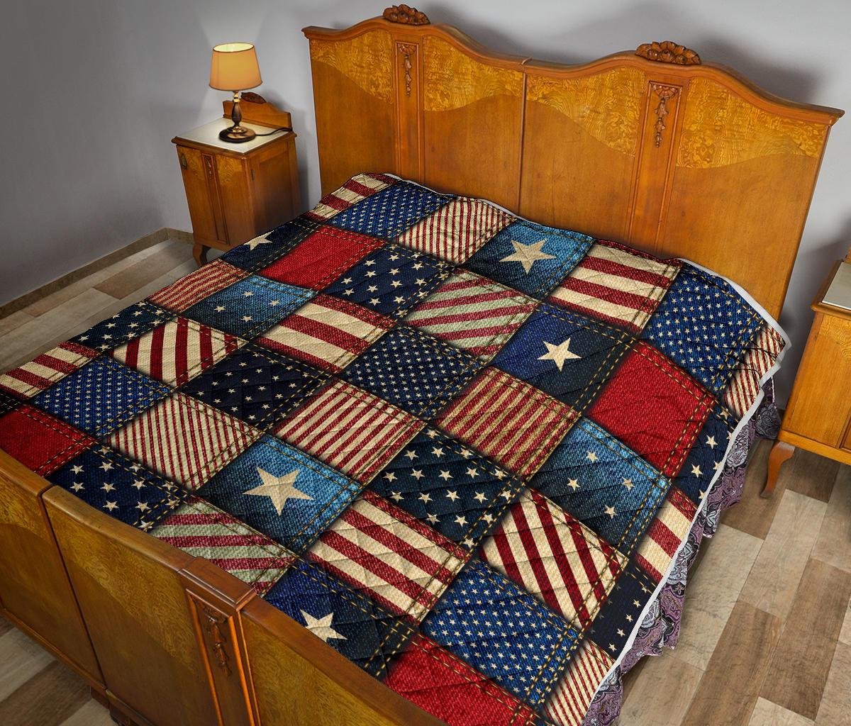 American flag Patchwork Design Premium Quilt-JTAMIGO.COM