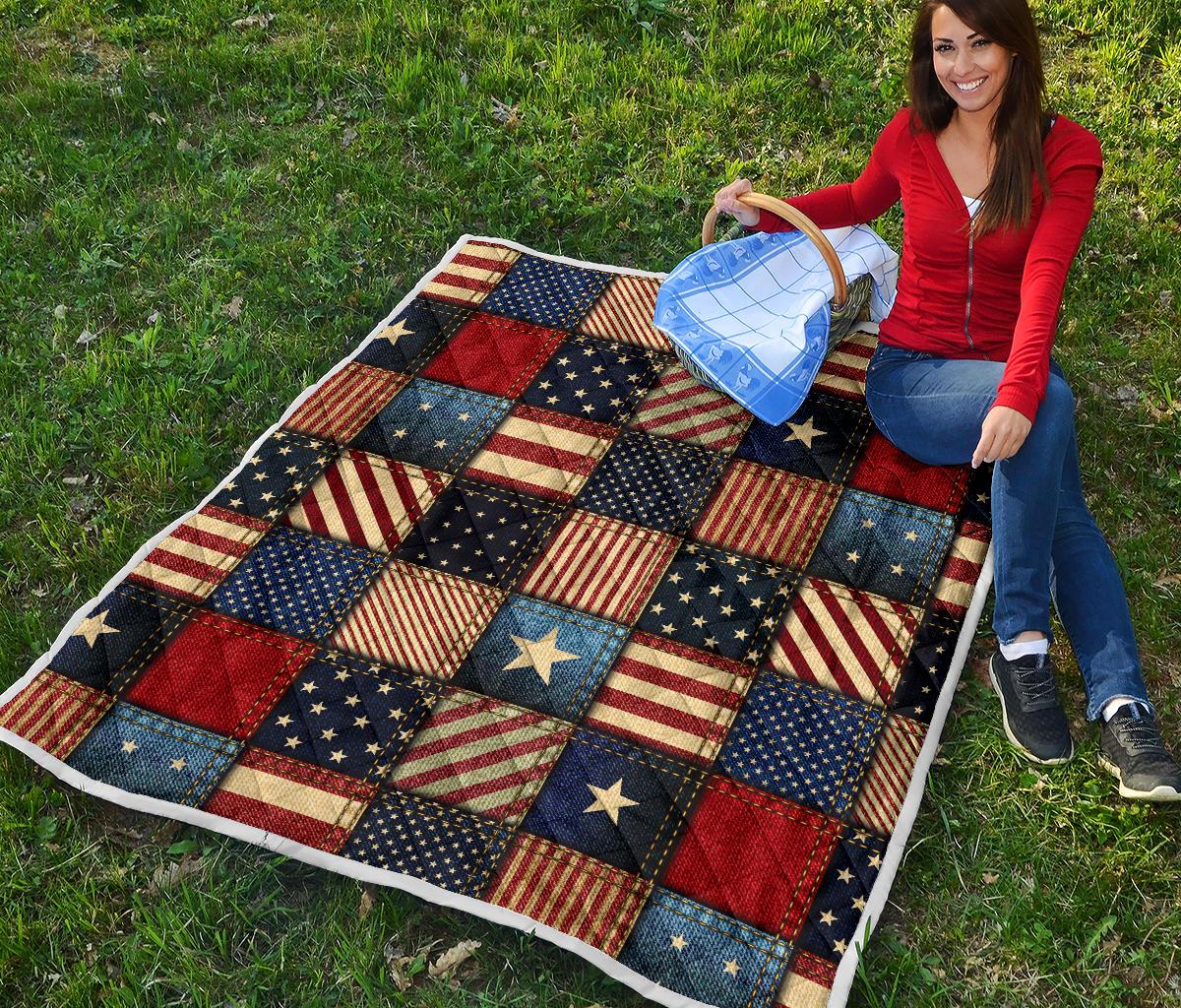 American flag Patchwork Design Premium Quilt-JTAMIGO.COM