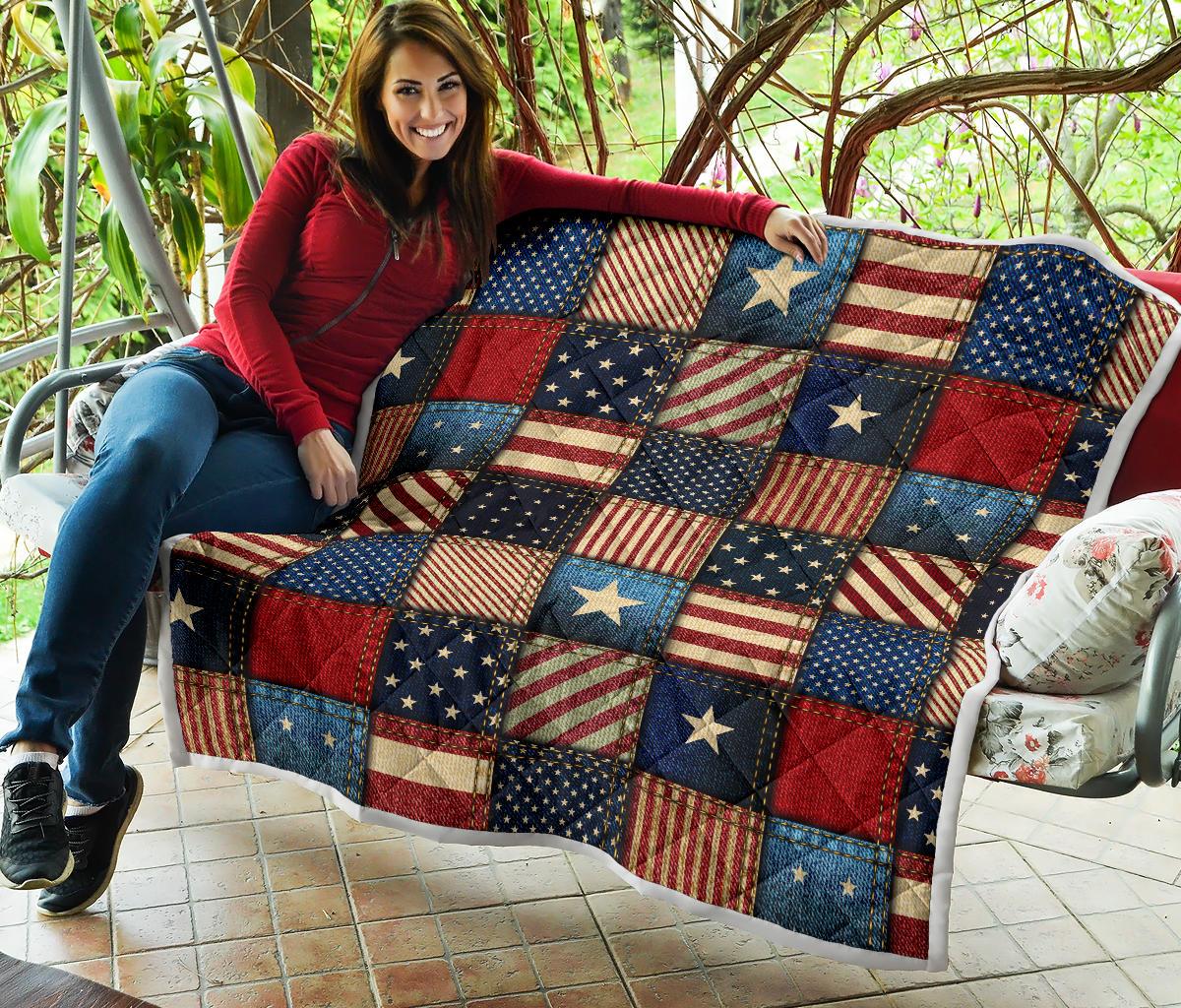American flag Patchwork Design Premium Quilt-JTAMIGO.COM