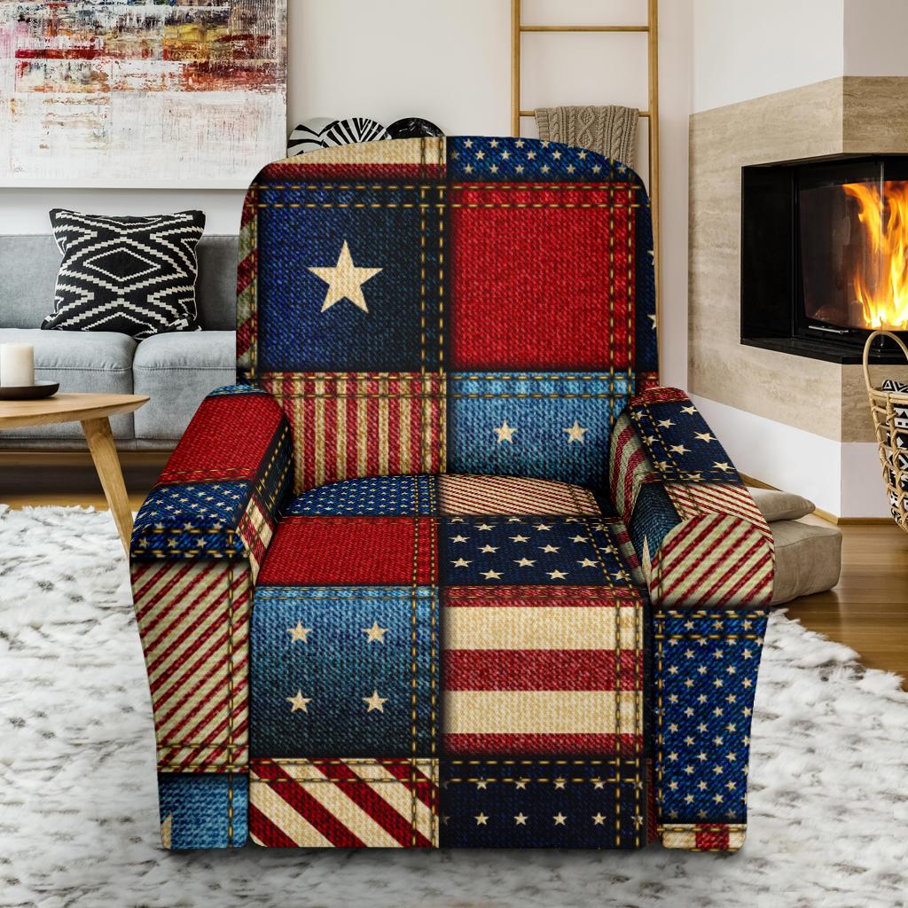 American flag Patchwork Design Single Sofa Slipcover -JTAMIGO.COM