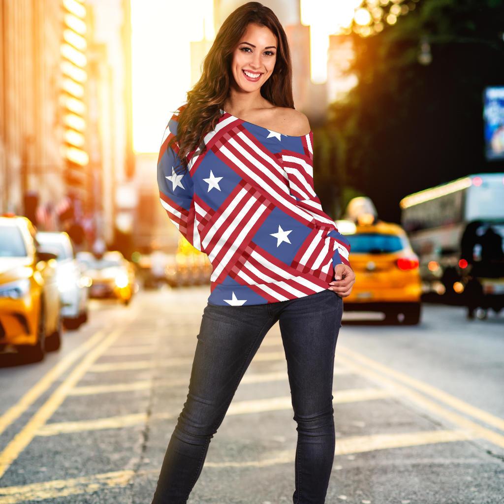 American Flag Pattern Off Shoulder Sweatshirt