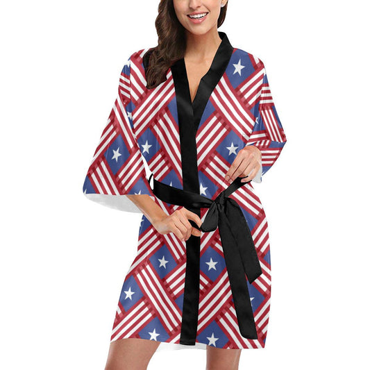 American flag Pattern Women Short Kimono Robe