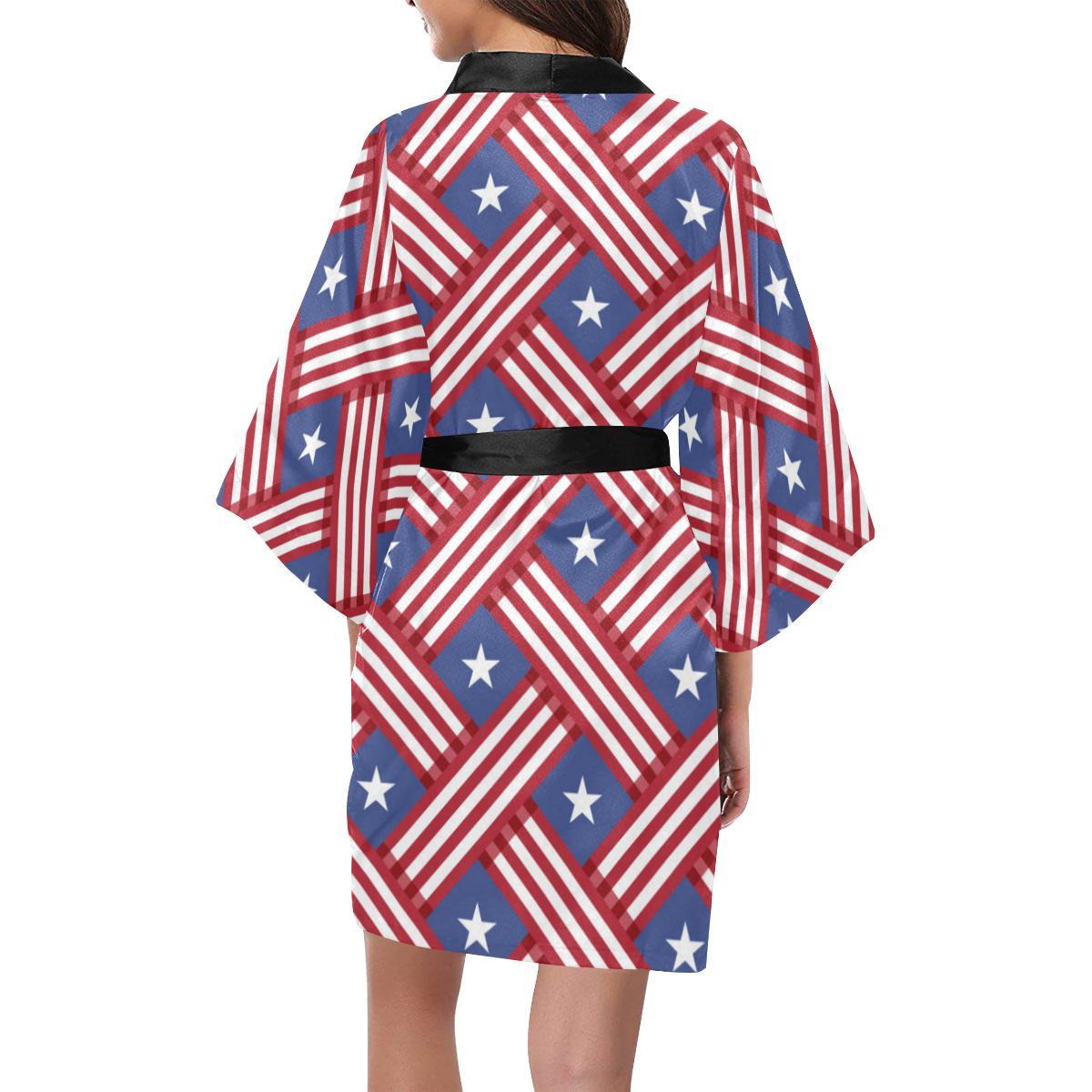 American flag Pattern Women Short Kimono Robe