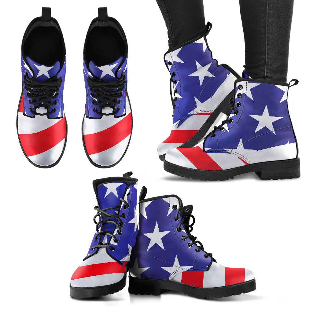 American flag Print Women Leather Boots-JTAMIGO.COM
