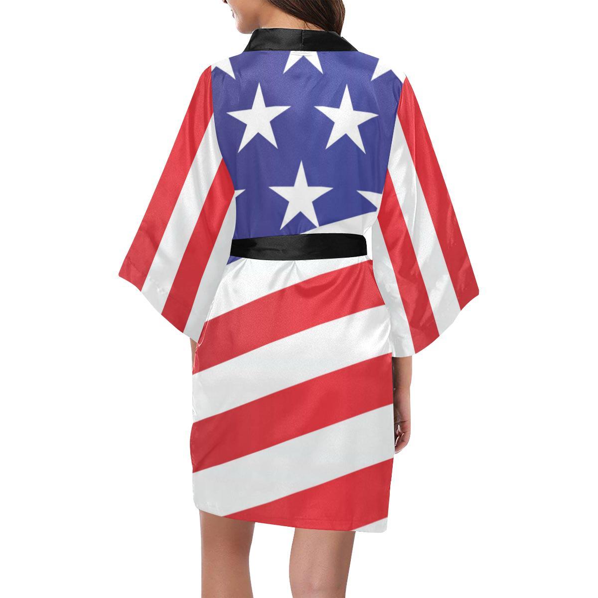 American flag Print Women Short Kimono Robe