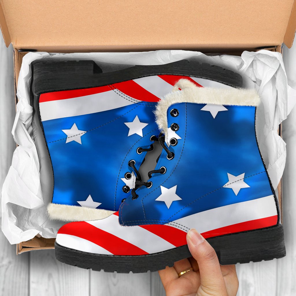American flag Style Faux Fur Leather Boots-JTAMIGO.COM