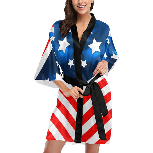 American flag Style Women Short Kimono Robe